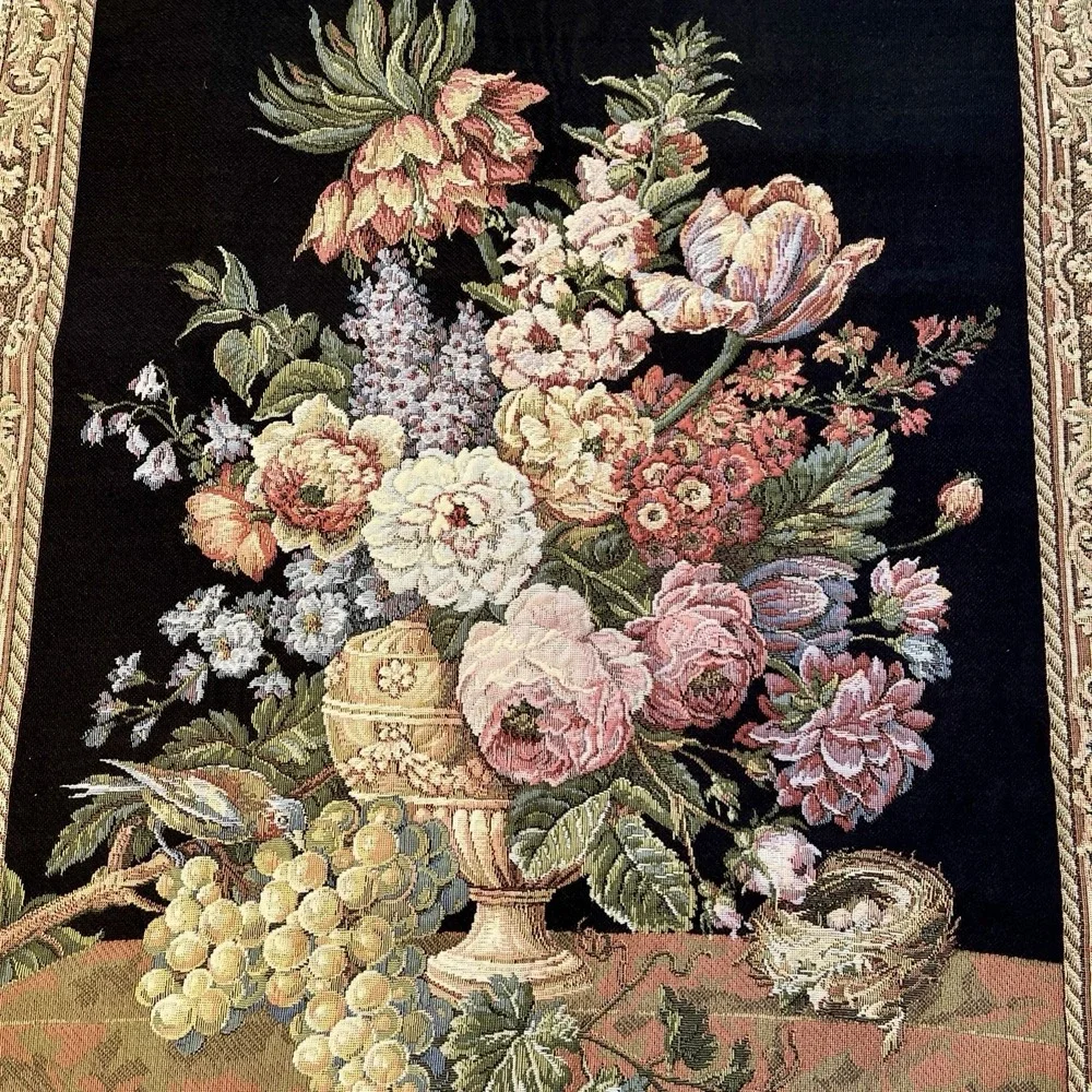Vtg Flemish Tapestry Wall Hanging Floral Still Life Brussels Bouquet Belgium